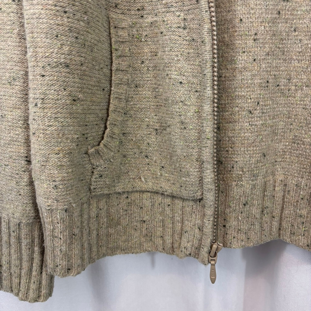 Women's Small Woolrich Lamb’s Wool Zip Cardigan Sweater Khaki Heather - Picture 2 of 8